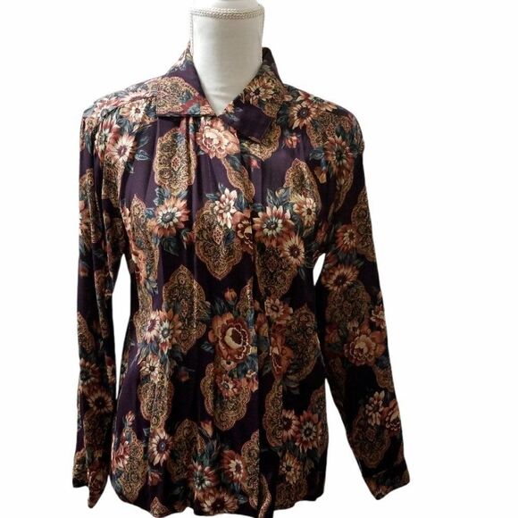 VINTAGE Norton McNaughton Pleated Skirt And Blouse With Floral Design 8P Petite - Picture 2 of 11